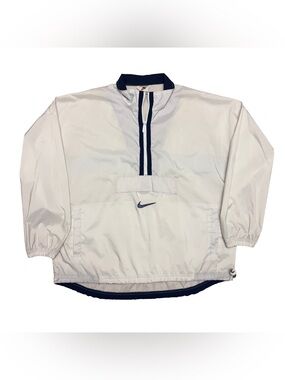 Vintage 90s Nike Center Swoosh Half Zip Windbreaker Jacket White Navy XL